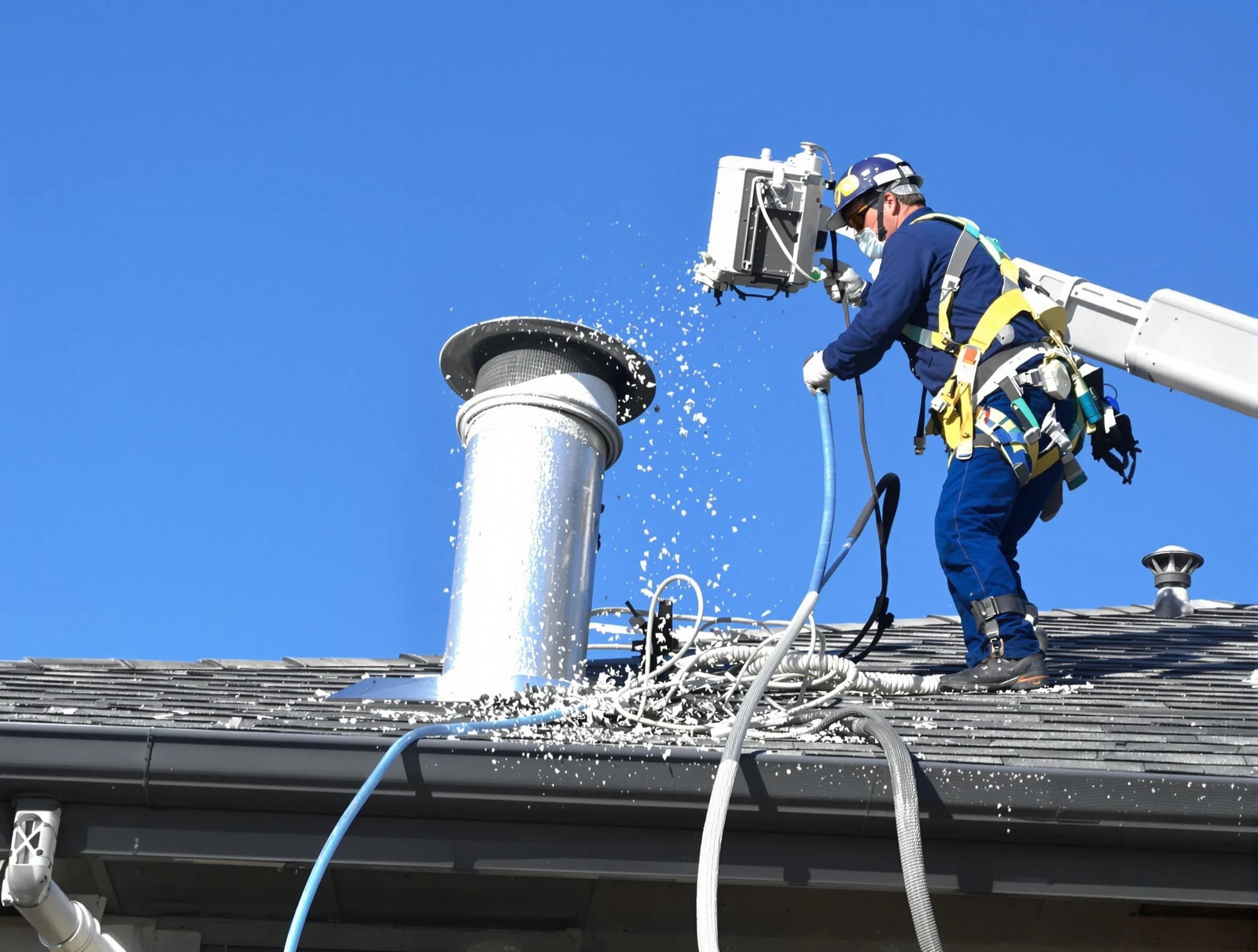 South Strabane Dryer Vent Cleaning certified technician safely cleaning a roof-mounted dryer vent in South Strabane