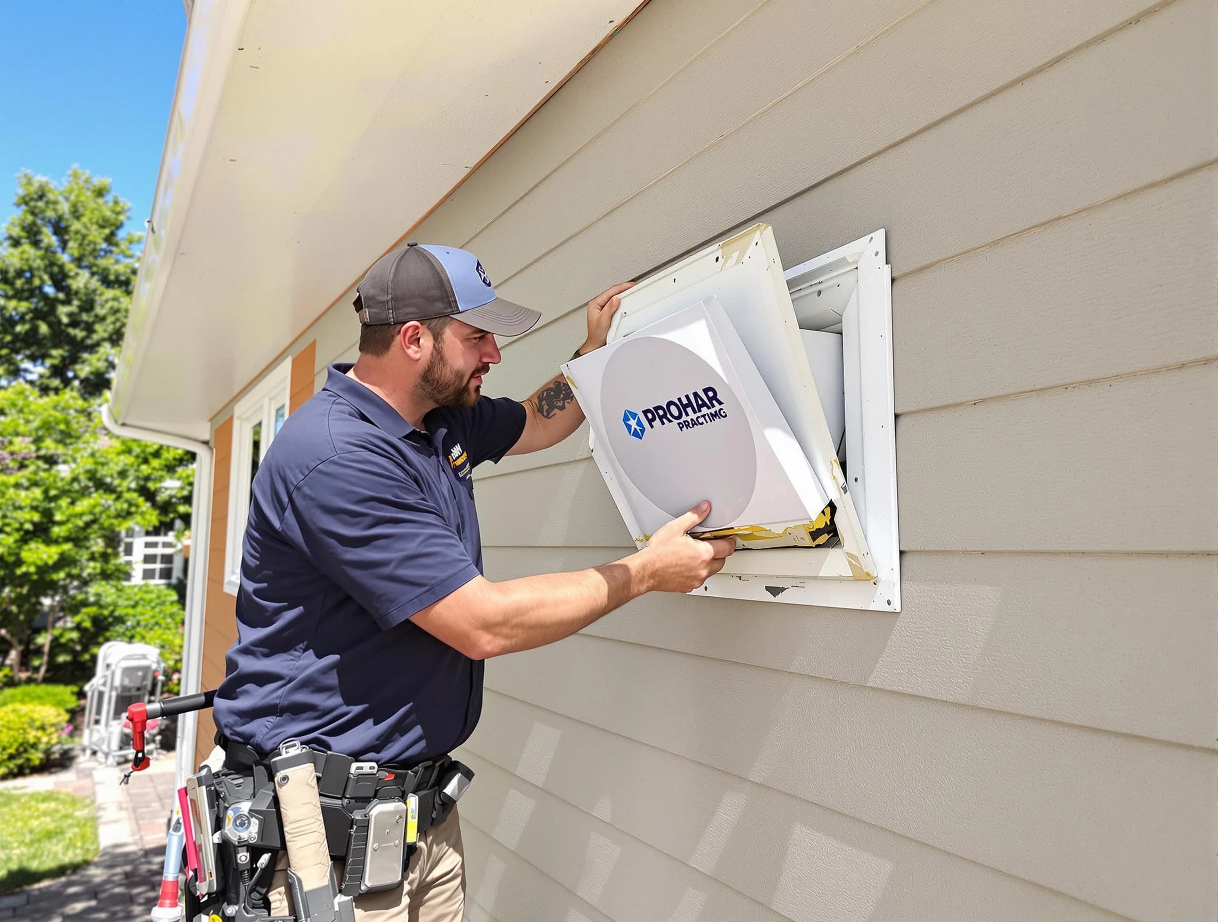 South Strabane Dryer Vent Cleaning technician installing a new protective dryer vent cover on a home in South Strabane