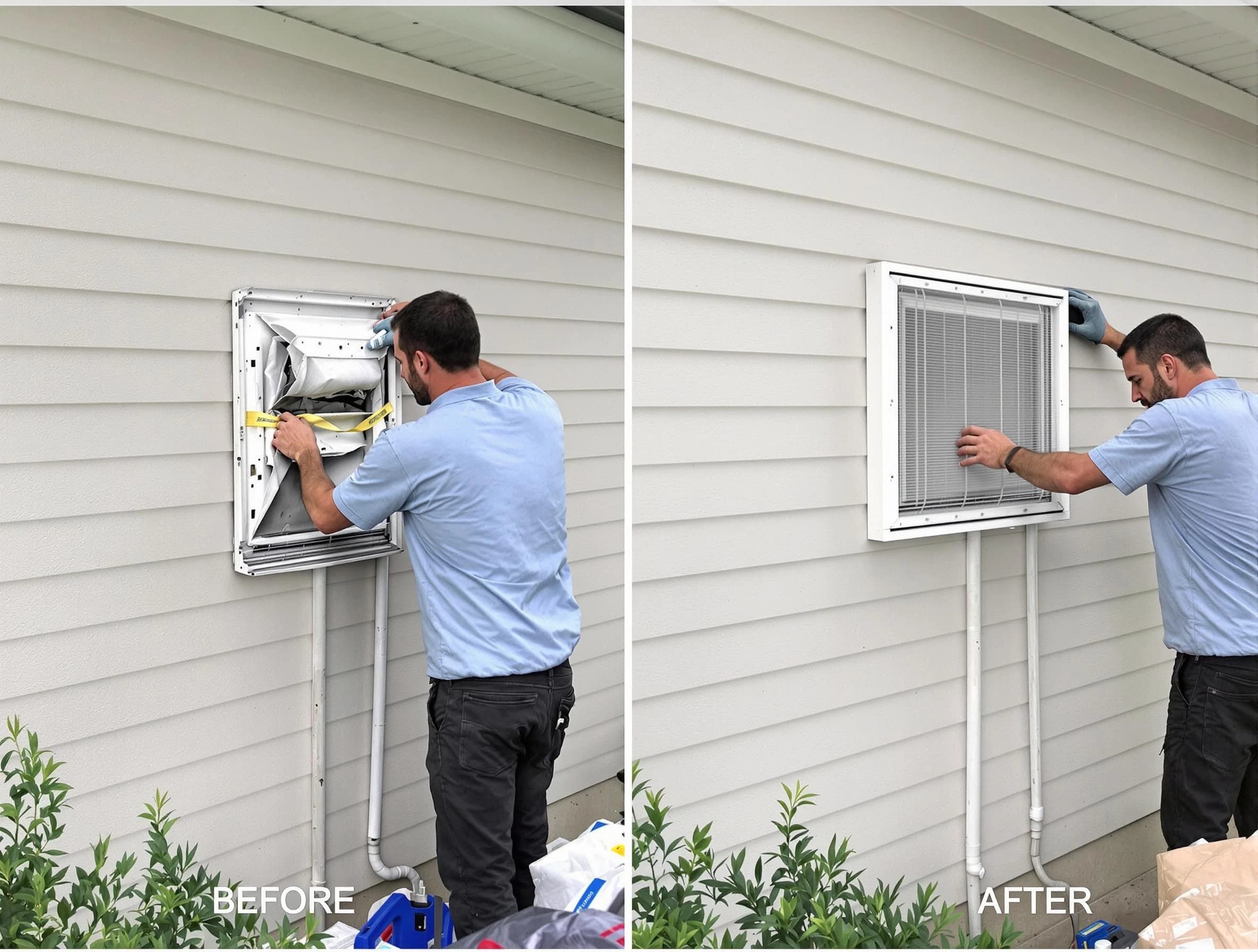 South Strabane Dryer Vent Cleaning technician installing high-quality dryer vent cover at a residential property in South Strabane