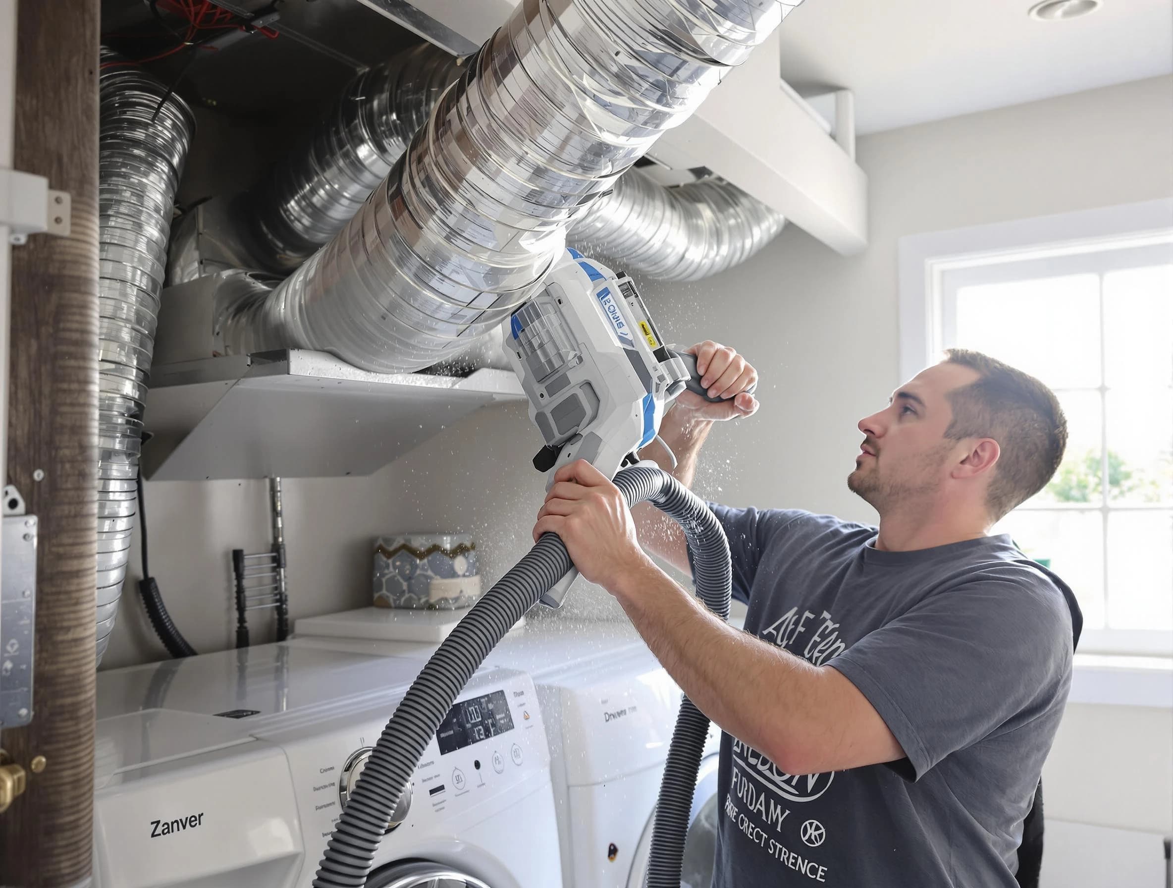 South Strabane Dryer Vent Cleaning specialist cleaning deep within a dryer vent duct system in South Strabane